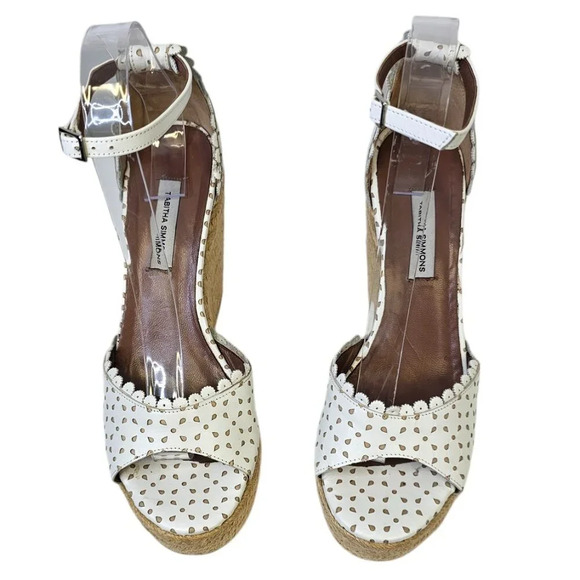 Tabitha Simmons Harp White Flower Perforated Leather Wedge Jute Sandal 38 US 7.5 - Picture 10 of 13